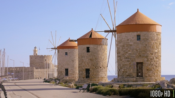 Windmills of Rhodes Island in Greece