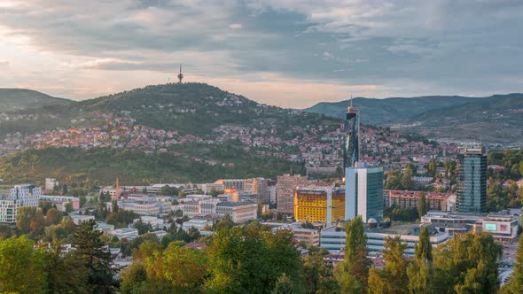 City panorama from Old Jewish cemetery timelapse in Sarajevo