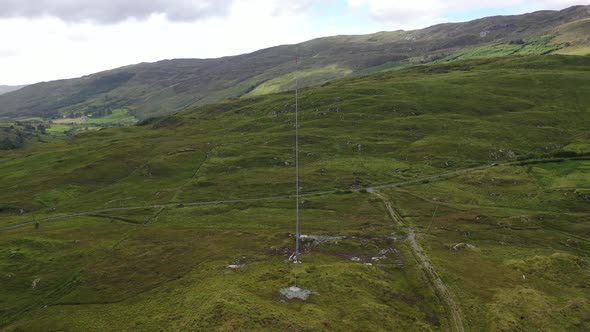 Aerial View of Transmitter Tower on an Agricultural Field in the Irish Highlands By Glenties in