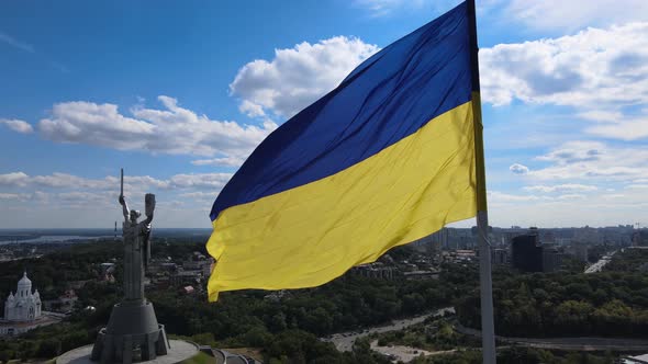 Kyiv - National Flag of Ukraine By Day. Aerial View. Kiev