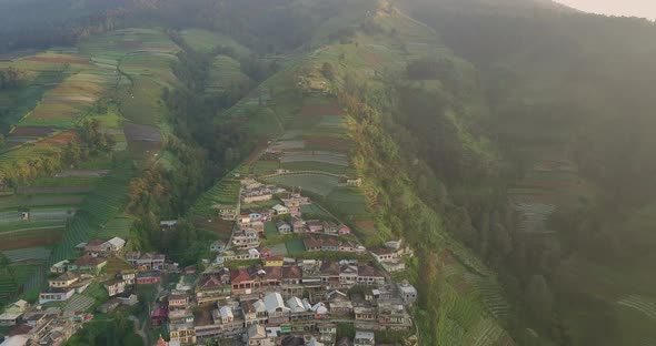 housing in the hills. popular tourist attractions in Magelang. aerial drone of the village of Butuh,