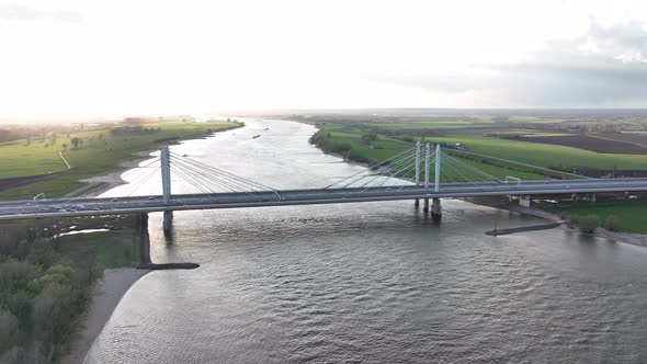Tacitusbrug Bij Ewijk Modern Suspension Bridge Crossing the River Waal Near Nijmegen the Netherlands