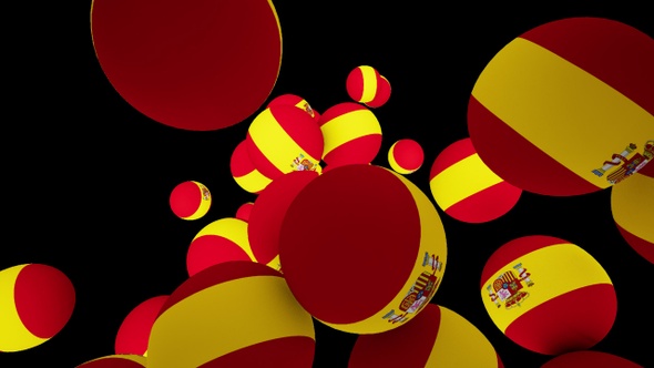 A set of moving balls mixed with the Spanish flag Isolated by Alpha channel