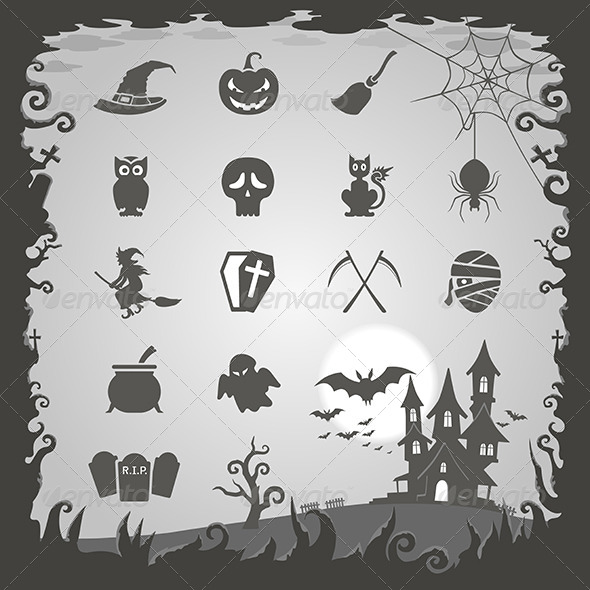 Halloween Icons with Halloween Background