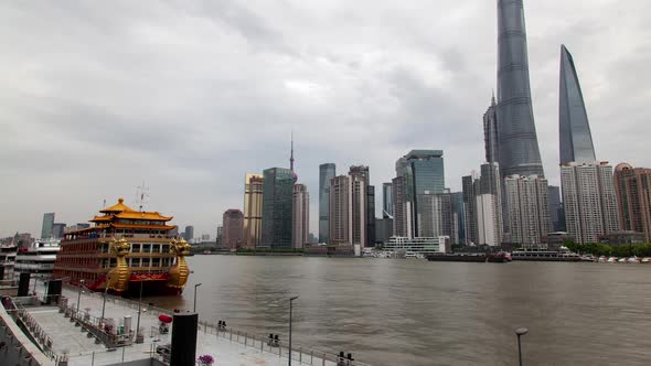 Huangpu River Against Pudong New Area of Shanghai Timelapse