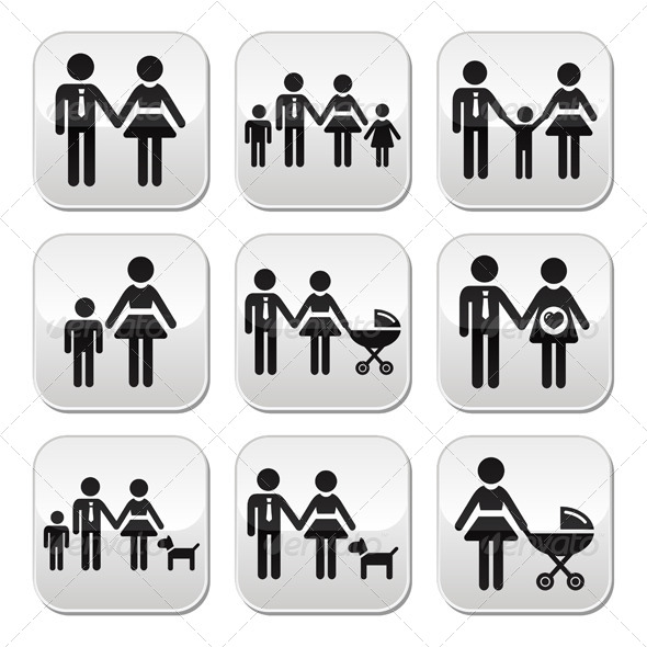 Family, Parents and Children Vector Buttons Set
