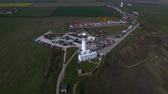 Point of interest aerial Around Flamborough Head Lighthouse East Riding Yorkshire England.