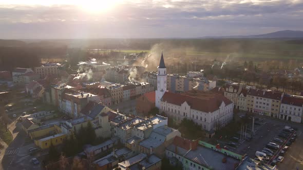 Aerial Panorama of Small European Town