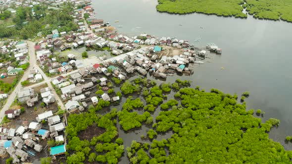Aerial View The Town Is in Mangroves. Siargao, Philippines