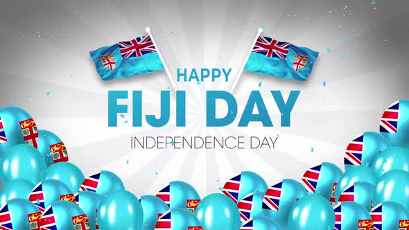 Happy Fiji Day Video With Confetti, Flag And Balloons