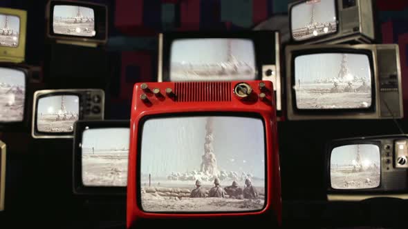 Nuclear Atomic Test Seen on Retro TV Installation.