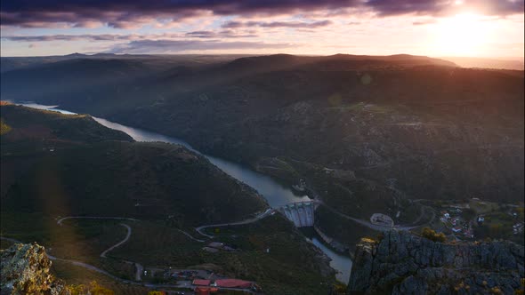 Douro River. Border between Portugal and Spain. Timelapse