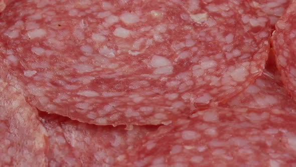 Slices of salami. sausage cut