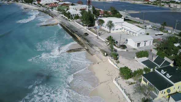 Aerial video of cutwater piers in Cockburn Town, Grand Turk, Turks and Caicos,
