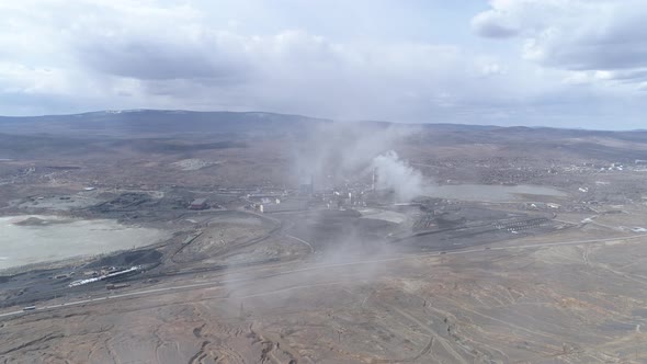 Aerial view of copper plant in Karabash city, Around the contaminated area 22