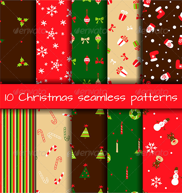 Set of 10 Seamless Christmas Patterns