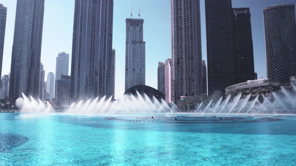 Dancing Fountains Near Burj Khalifa Skyscraper in Dubai