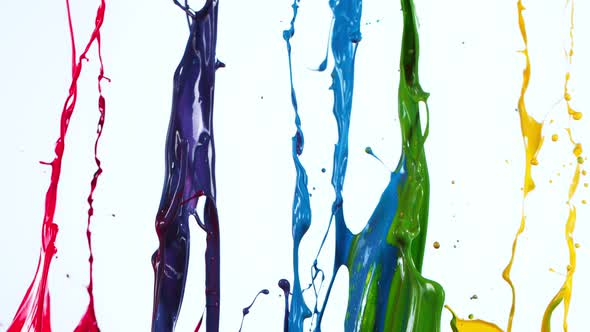 Colorful Paint Splashes in Super Slow Motion Isolated on White Background 1000Fps