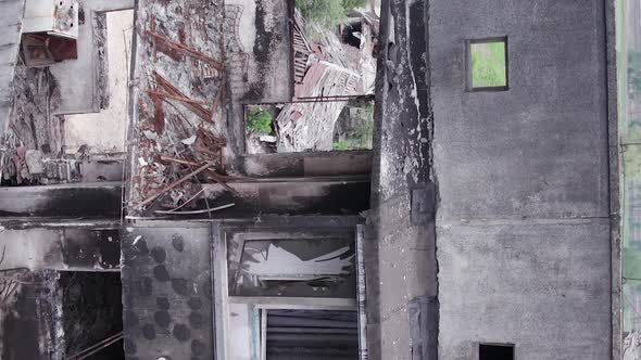 Vertical Video of a Destroyed Residential Building During the War in Ukraine