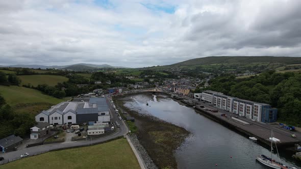 Bantry town and harbour in south west County Cork, Ireland aerial drone view