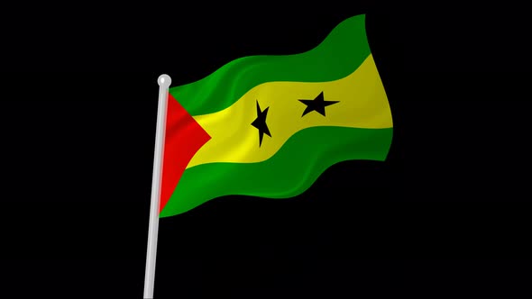 Sao Tome And Principe Flag Flying Animated Black Background