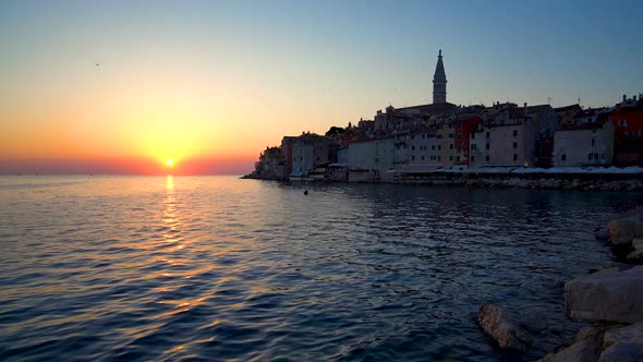 Sunset at Rovinj Croatia in Panoramic View