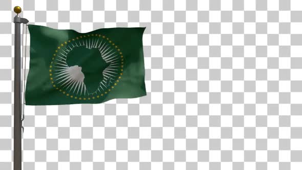 African Union Flag on a Flagpole with Alpha Channel