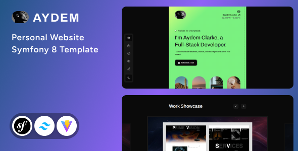 Aydem - Personal Website Symfony 8 & Tailwind CSS 4 Template