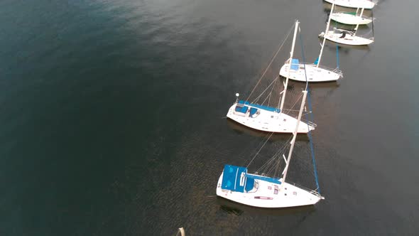 Drone shot over sail boats in the Caribbean sea