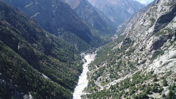 Gangotri village in the state of Uttarakhand in India seen from the sky