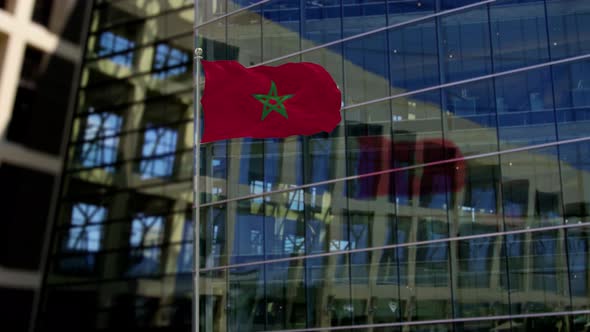 Morocco Flag Waving On A Skyscraper Building