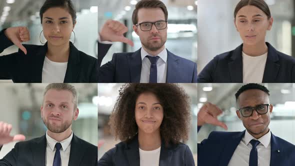 Collage of Young Business People Showing Thumbs Down Sign