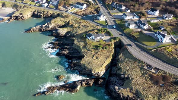 Aerial Shot of the Sunny Rocky Coast of Portnablagh Co