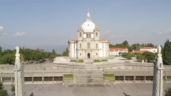 Santuario da Penha Sanctuary drone aerial view in Guimaraes, Portugal