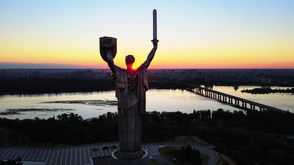 Monument Motherland in the Morning. Kyiv, Ukraine. Aerial View