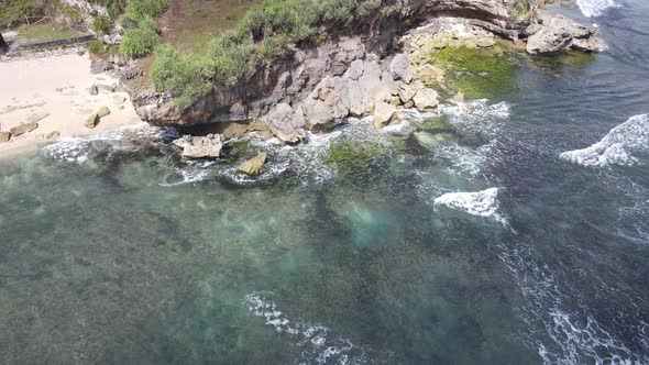 Aerial view of Gunung Kidul Tropical Beach in Indonesia