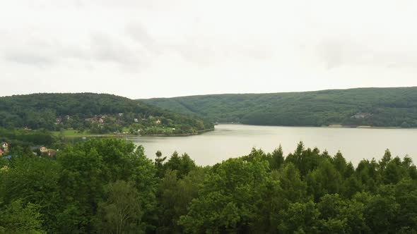 Aerial view of the Domasa reservoir in Slovakia