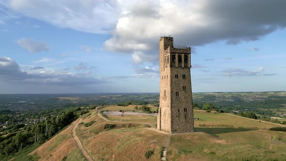 Ariel footage of Castle Hill is a ancient monument in Almondbury overlooking Huddersfield in the Met