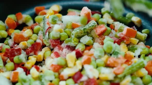 Frozen Vegetables for Frying Fall Into Pan