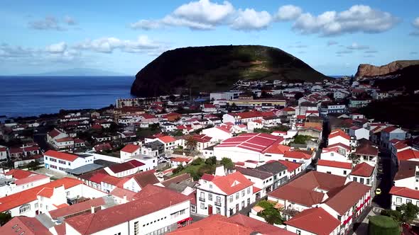 Aerial Shot of Velas town in Sao Jorge Island, Azores. Portugal