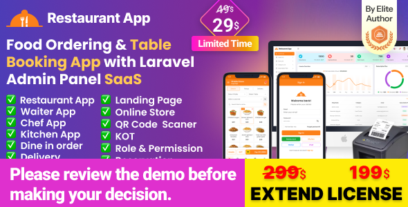 Restaurant App - online Food Ordering  Table Booking Restaurant App with Laravel Admin Panel SaaS