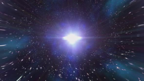 Beautiful blue galaxy tunnel with stars dust and shining bright light