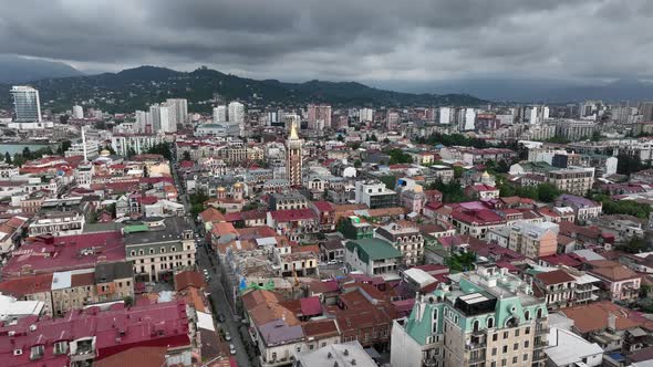 Aerial view of Piazza Batumi in the center of city. Cityscape of Batumi city