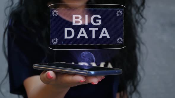 Woman Showing HUD Hologram Big Data