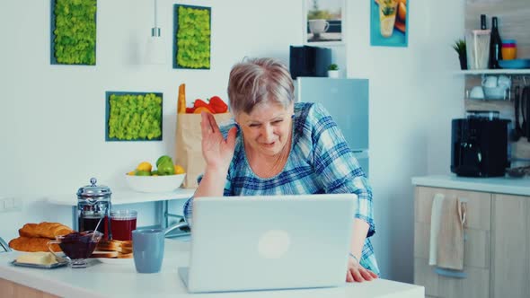 Grandmother Waving in Video Call