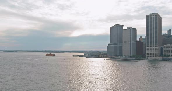 New York City of Near Hudson River Lower Downtown Manhattan Skyline at NYC