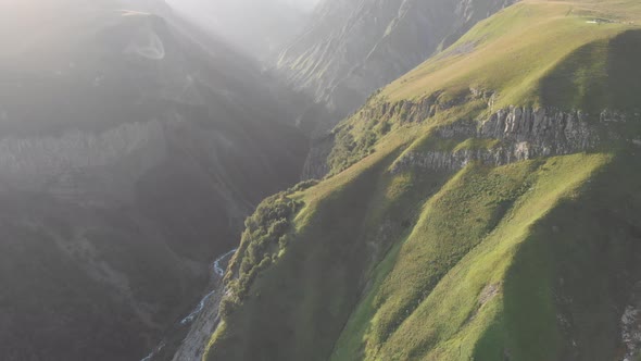 Aerial view of the Caucasus green mountains. Gudauri Georgia