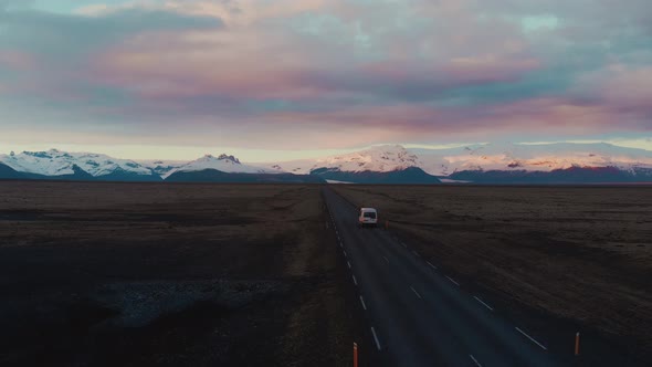 Straight road in cold valley