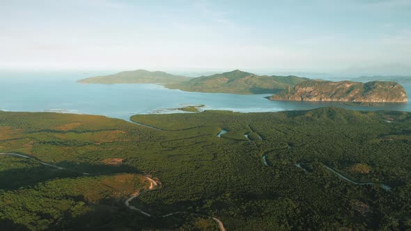 Slow Motion River Forest Mountain Sea Bay Aerial