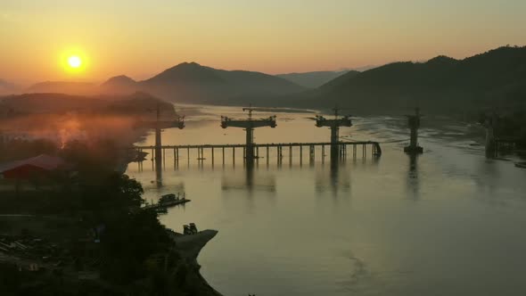 Bridges Under Construction Over The Mekong River For The High Speed Railway